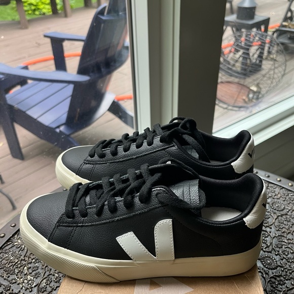 VEJA CAMPO LEATHER BLACK AND WHITE SNEAKERS 37 6 - Picture 6 of 11